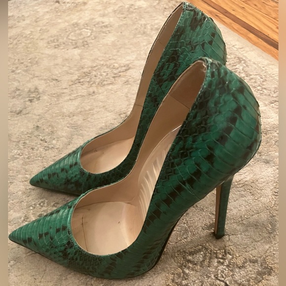 JIMMY CHOO ANOUK Green Python Embossed Leather Pointed Toe Pumps Size 37.5 - Picture 8 of 10